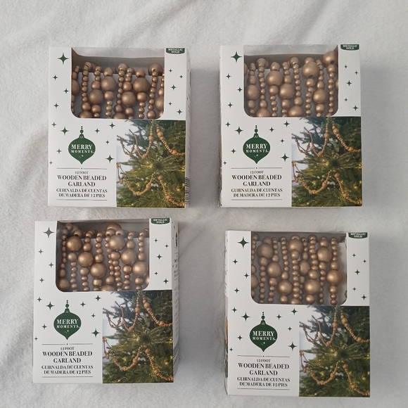Merry Moments Other - Christmas Metallic Gold Wooden Bead Garland 12 Ft  Lot of 4 Boxes.